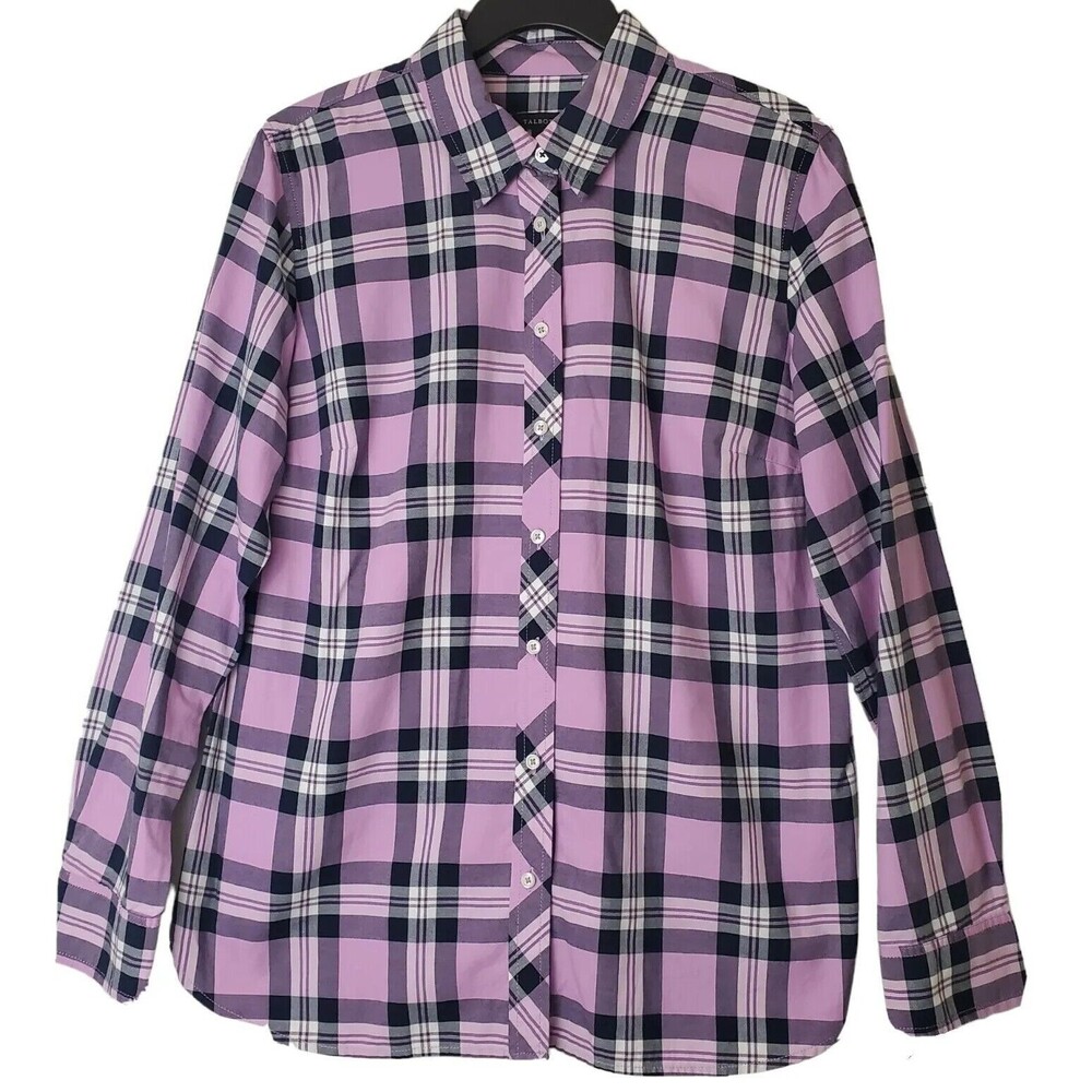 Talbots Plaid Shirt Button Up Top Purple Size M Long Sleeve Lightweight